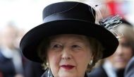 Former British prime minister and Conservative party leader Baroness Margaret Thatcher arrives for the Service of Thanksgiving for the life and work of former British Prime Minister Sir Edward Heath at Westminster Abbey in London November 8, 2005. REUTERS/Stephen Hird