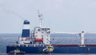A view of the Sierra Leone-flagged cargo ship Razoni, carrying Ukrainian grain, during an inspection by Joint Coordination Centre officials in the Black Sea off Kilyos, near Istanbul, Turkey August 3, 2022. Reuters/Umit Bektas