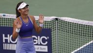 Emma Raducanu (GBR) waves to the crowd after her match against Camila Osorio (COL) (not pictured) on day four of the Citi Open at Rock Creek Park Tennis Center. Mandatory Credit: Geoff Burke-USA TODAY Sports
