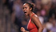 Leylah Fernandez (CAN) reacts to winning a point against Storm Sanders (AUS) (not pictured) at Sobeys Stadium. Mandatory Credit: John E. Sokolowski-USA TODAY Sports