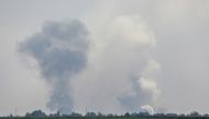 A view shows smoke rising above the area following an alleged explosion in the village of Mayskoye in the Dzhankoi district, Crimea, August 16, 2022. Reuters/Stringer