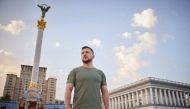 Ukraine's President Volodymyr Zelenskiy stands at Independence Square as he congratulates Ukrainians on Independence Day, amid Russia's attack on Ukraine, in Kiev on August 24, 2022. Ukrainian Presidential Press Service/Handout via REUTERS 