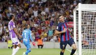 FC Barcelona's Robert Lewandowski celebrates scoring their third goal during the La Liga match against  Real Valladolid at the Camp Nou, Barcelona, on August 28, 2022.  REUTERS/Nacho Doce