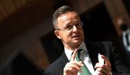 Hungary's Minister for External Economy and Foreign Affairs Peter Szijjarto gestures during a General Affairs meeting in Luxembourg June 22, 2021. John Thys/Pool via REUTERS/File Photo
