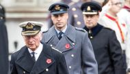 Britain's Prince Charles leads Britain's Prince William and Britain's Prince Edward to the Cenotaph during the Remembrance Sunday ceremony on Whitehall in London, on November 14, 2021. File Photo / Reuters
