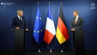 German Finance Minister Christian Lindner and French Finance Minister Bruno Le Maire attend a news conference, after Le Maire was awarded the Grand Cross of the Order of Merit of the Federal Republic of Germany, at the Ministry of Finance in Berlin, Germany July 25, 2022. REUTERS/Annegret Hilse/File Photo
