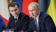 French President Emmanuel Macron and Russian President Vladimir Putin give a press conference after a summit on Ukraine at the Elysee Palace in Paris, on December 9, 2019. File Photo / Reuters