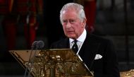 Britain's King Charles speaks during the presentation of addresses by both Houses of Parliament in Westminster Hall, inside the Palace of Westminster, following the death of Britain's Queen Elizabeth, in central London, Britain September 12, 2022. Ben Stansall/Pool via REUTERS