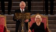 Britain's King Charles and Queen Camilla attend the presentation of addresses by both Houses of Parliament in Westminster Hall, in central London, Britain September 12, 2022. Dan Kitwood/Pool via Reuters