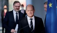 German Chancellor Olaf Scholz and Czech Prime Minister Petr Fiala attend a news conference at the Chancellery in Berlin on May 5, 2022. REUTERS/Hannibal Hanschke