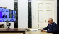 Russian President Vladimir Putin chairs a meeting on economic issues via a video conference call in Moscow, on September 12, 2022. Sputnik/Gavriil Grigorov/Pool via REUTERS