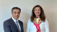 Minister of Labour H E Dr. Ali bin Smaikh Al Marri and US Undersecretary of State for Civilian Security, Democracy and Human Rights H E Uzra Zeya during their meeting.