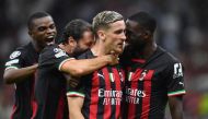 AC Milan players celebrate scoring their second goal during their Group E Champions League match against Dinamo Zagreb at the San Siro in Milan, Italy, on September 14, 2022.  REUTERS/Daniele Mascolo
 