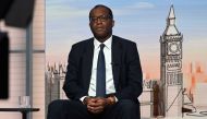 British Chancellor of the Exchequer Kwasi Kwarteng attends an interview with Laura Kuenssberg from the Labour Party Conference in Liverpool, in the London studio, Britain September 25, 2022. Jeff Overs/BBC/Handout via REUTERS