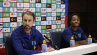 England manager Gareth Southgate and Raheem Sterling during a press conference at the Tottenham Hotspur Training Ground in London on September 25, 2022.  Action Images via Reuters/John Sibley
 