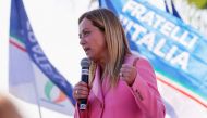 Leader of Italy's nationalist Brothers of Italy (Fratelli d'Italia) party and frontrunner to become prime minister Giorgia Meloni, holds a closing rally in Naples, Italy, on September 23, 2022. REUTERS/Ciro De Luca
