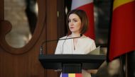 Moldovan President Maia Sandu gives a statement during a visit from French President Emmanuel Macron (not pictured) following their meeting in Chisinau, Moldova, on June 15, 2022. File Photo / Reuters