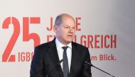 German Chancellor Olaf Scholz delivers his speech as he takes part in the 25th anniversary celebration for the IGBCE mining, chemicals and energy trade union in Hanover, Germany September 23, 2022. REUTERS/Fabian Bimmer

