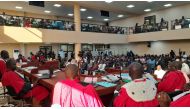 Lawyers attend the opening of the trial of eleven men accused of responsibility for the 2009 massacre and mass rape of pro-democracy protesters by forces linked to a former military junta in Conakry, Guinea, on September 28,2022. REUTERS/ Souleymane Camara