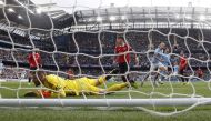 Manchester City's Erling Braut Haaland scores their fifth goal past Manchester United's David de Gea during the EPL match at the Etihad Stadium, Manchester, on October 2, 2022. REUTERS/Phil Noble 