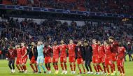   Bayern Munich players celebrate after their UEFA Champions League match against Viktoria Plzen at the Allianz Arena in Munich on October 4, 2022.  REUTERS/Michaela Rehle