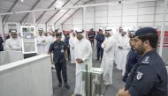 Prime Minister and Minister of Interior H E Sheikh Khalid bin Khalifa bin Abdulaziz Al Thani being briefed about arrangements and facilities at the Abu Samra border crossing, yesterday. 