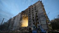 A view shows a residential building heavily damaged by a Russian missile strike, amid Russia's attack on Ukraine, in Zaporizhzhia, Ukraine, October 9, 2022. (REUTERS/Stringer)