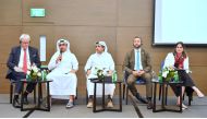 Assistant Undersecretary for Labour Affairs at the Ministry of Labour Mohammed Hassan Al Obaidli (second left) and other officials at an event organised by ILO in Doha on Sunday. 