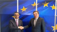 Minister of Labour H E Dr. Ali bin Smaikh Al Marri with Vice-President of the European Commission for Promoting our European Way of Life H E Margaritis Schinas in Brussels yesterday.