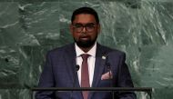 File Photo: Guyana's President Mohamed Irfaan Ali addresses the 77th Session of the United Nations General Assembly at UN Headquarters in New York City, US, September 21, 2022. (REUTERS/Brendan McDermid)