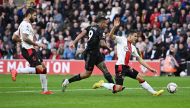Arsenal's Gabriel Jesus in action with Southampton's Mohamed Elyounoussi during their EPL match at St Mary's Stadium, Southampton, Britain, on October 23, 2022.   REUTERS/Dylan Martinez