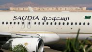 Saudi Arabian Airlines plane, is seen at the airport of the Red Sea resort of Sharm el-Sheikh, Egypt, on August 9, 2021. Picture taken through a window. File Photo / Reuters