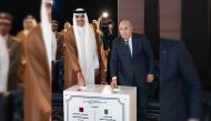 Amir H H Sheikh Tamim bin Hamad Al Thani and President of the Peoples Democratic Republic of Algeria H E Abdelmadjid Tebboune inaugurating joint projects in Algeria. 
