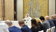 Minister of Labour H E Dr. Ali bin Smaikh Al Marri during his meeting with Their Excellencies the Ambassadors.