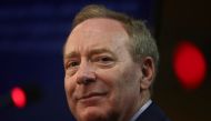 Brad Smith, Vice Chair and President of Microsoft attends a news conference during the Web Summit, Europe's largest technology conference, in Lisbon, Portugal, November 3, 2022. REUTERS/Pedro Nunes