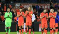 Netherlands’ Virgil van Dijk and team-mates after their  FIFA World Cup Qatar 2022 UEFA Qualifier against Gibraltar, in this October 11, 2021 file photo. REUTERS