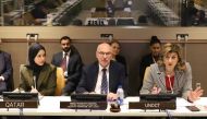 Permanent Representative of Qatar to the United Nations H E Sheikha Alya Ahmed bin Saif Al Thani (left) and Under-Secretary-General of the United Nations Counter-Terrorism Office Vladimir Voronkov (centre) with others during the session.