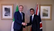 British Prime Minister Rishi Sunak shakes hands with Ireland's Taoiseach Micheal Martin, during the British-Irish Council Summit, in Blackpool, Britain, on November 10, 2022. Cameron Smith/Pool via REUTERS