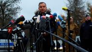 Polish President Andrzej Duda speaks to the media during his visit to the site of an explosion in Przewodow, a village in eastern Poland near the border with Ukraine, November 17, 2022. (REUTERS/Kacper Pempel)
