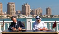 Deputy Prime Minister and Minister of Foreign Affairs HE Sheikh Mohammed bin Abdulrahman Al-Thani and US Secretary of State HE Anthony Blinken during the signing ceremony.