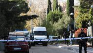 Police cordon off the perimeter outside the Ukrainian embassy in Madrid after a bloody package arrived at the embassy, in the wake of several letter bombs arriving at targets connected to Spanish support of Ukraine, amidst Russia’s invasion of Ukraine, in Madrid, Spain, December 2, 2022. (REUTERS/Violeta Santos Moura)