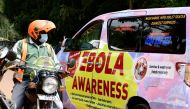 An anti-Ebola advocacy van drives along Kyadondo road amid the Ebola outbreak and alert in Kampala, Uganda, October 27, 2022. (REUTERS/Abubaker Lubowa)