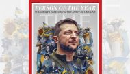 The cover of Time magazine announcing Ukrainian President Volodymyr Zelensky as the 2022 Person of the Year. (Photo by Neil Jamieson / TIME / AFP) 