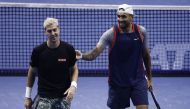 November 14, 2022 Australia's Nick Kyrgios and Australia's Thanasi Kokkinakis during the group stage doubles match against Britain's Neal Skupski and Netherlands' Wesley Koolhof REUTERS/Guglielmo Mangiapane