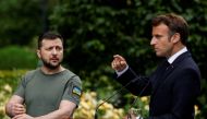 File Photo: French President Emmanuel Macron and Ukrainian President Volodymyr Zelenskiy attend a joint news conference, as Russia's attack on Ukraine continues, in Kyiv, Ukraine June 16, 2022. (REUTERS/Valentyn Ogirenko)