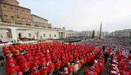 Pope Francis celebrates the funeral mass of Pope Emeritus Benedict XVI at St. Peter's square in the Vatican on January 5, 2023. (Photo by Handout / VATICAN MEDIA / AFP)