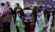 Ambulance workers strike outside their Waterloo station, amid a dispute with the government over pay, in London, Britain January 11, 2023. Reuters/Toby Melville/File Photo