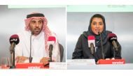 Qatar Athletics Federation President Mohammed Issa Al Fadala (left) and  Director CSR, Sponsorship and Media at Ooredoo, Moza Khalid Al Muhannadi at the press meet. 