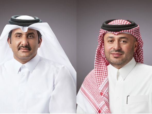 Chairman of Ahlibank Sheikh Faisal bin AbdulAziz bin Jassem Al-Thani (left) and CEO of Ahlibank Hassan Ahmed AlEfrangi.