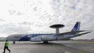 A NATO AWACS surveillance plane is parked at the Romanian Air Force 90th Airlift Base, in Otopeni, Ilfov, Romania, January 17, 2023. (Inquam Photos/George Calin via REUTERS)